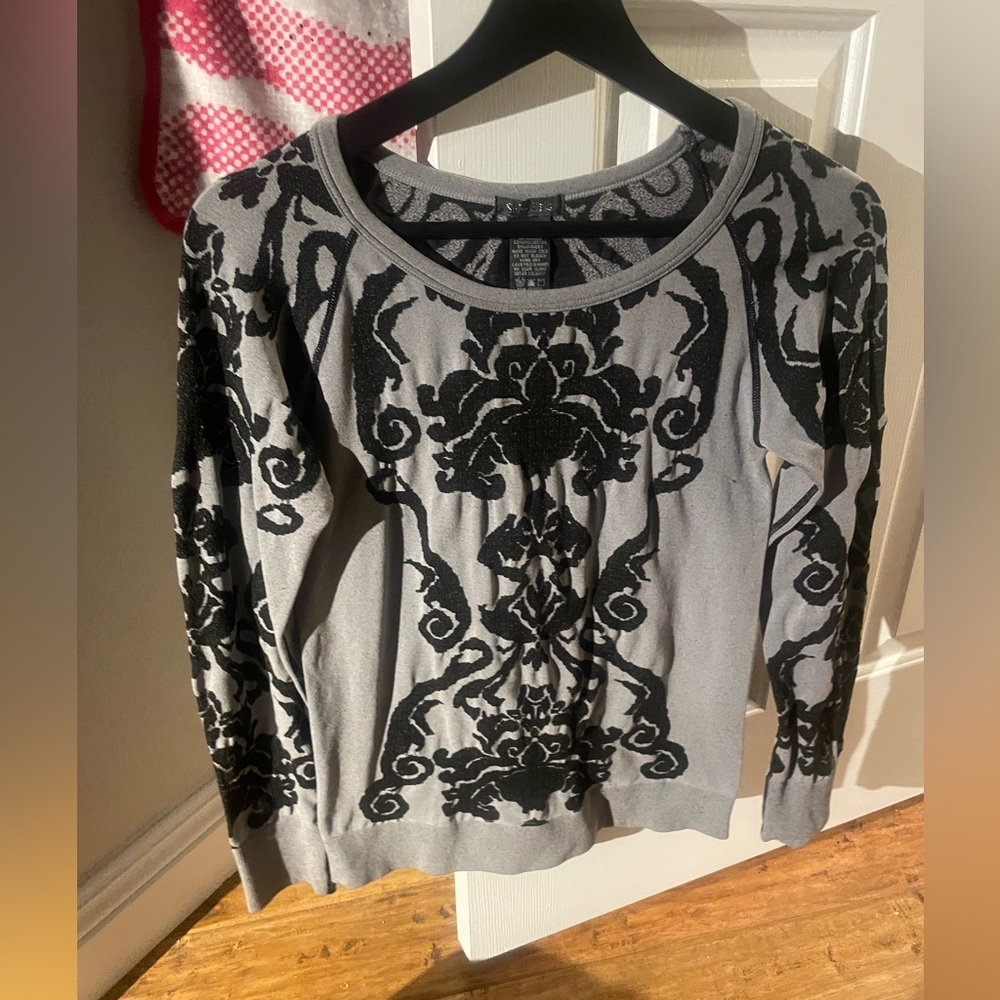 Soho Girls Black & White Knit Sweater | Ornate Pattern